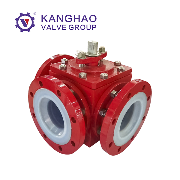 Fluorine lined three-way ball valve